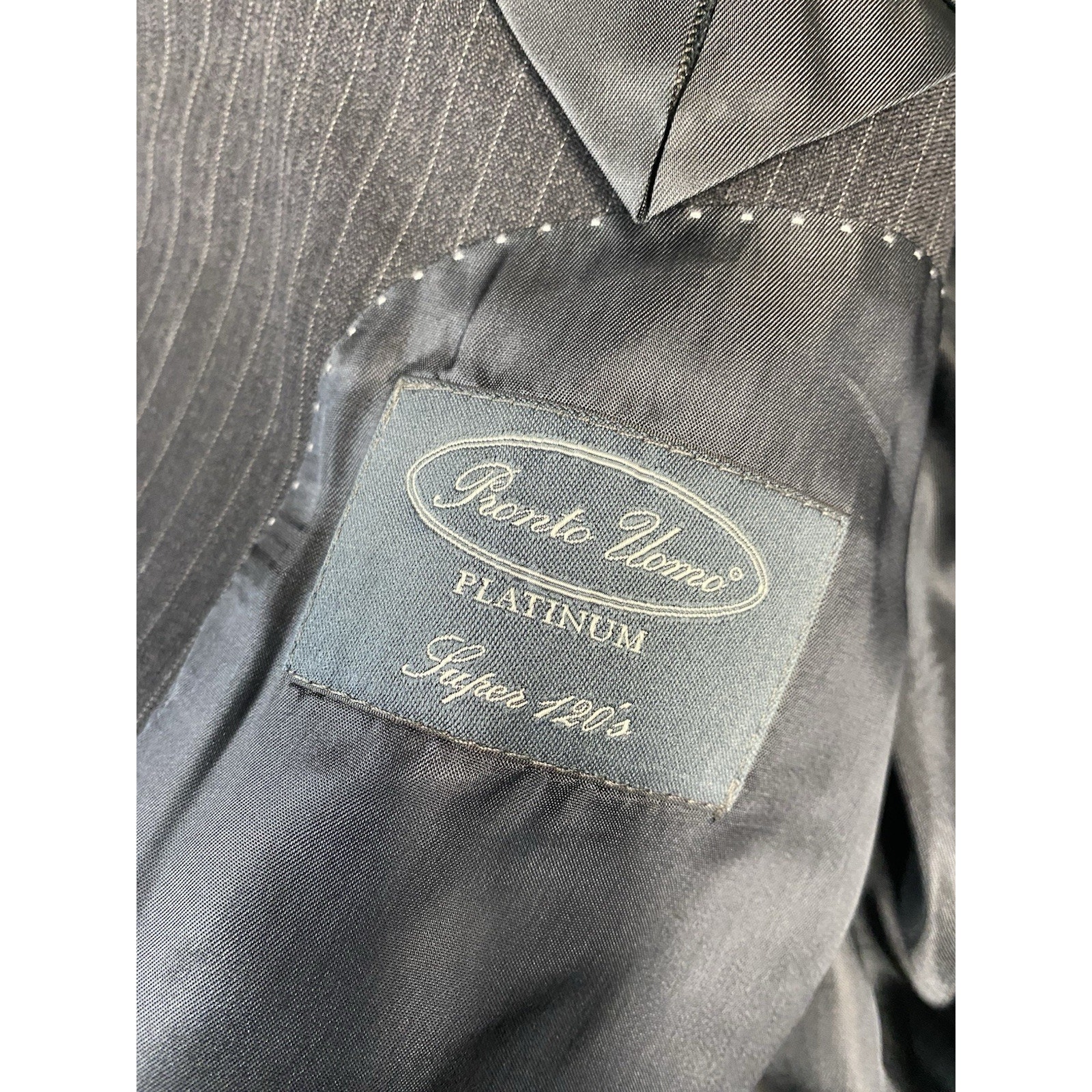 Pronto Uomo 44r Platinum Charcoal Gray Super 120s Pinstripe Wool 2pc Suit 38x28